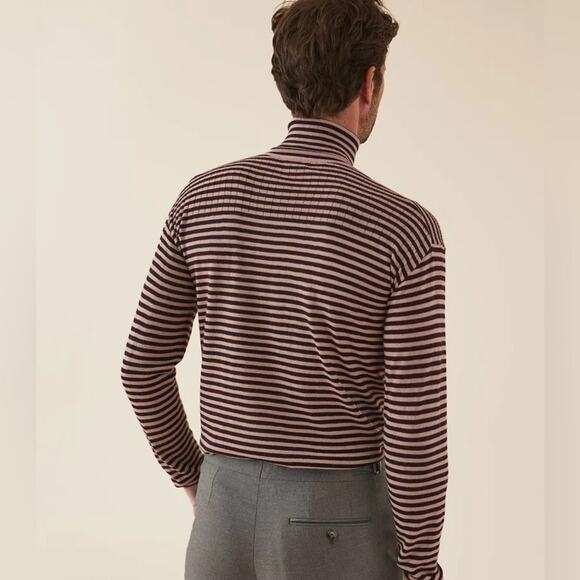 NWT Reiss Cedric Wool Striped Roll Neck Turtleneck Jumoer Dusty Pink Bordeaux S - Picture 3 of 10